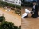 云南大理暴雨袭城多路段积水 洪流淹没摩托车